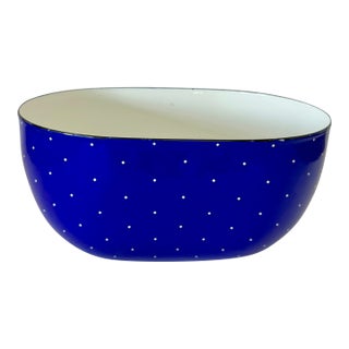 1960s Mid Century Modern Ampleur Ejiry Blue Oval Enamel Bowl W White Diamonds For Sale