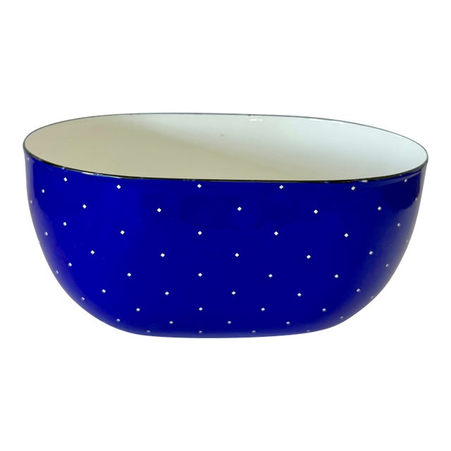 1960s Mid Century Modern Ampleur Ejiry Blue Oval Enamel Bowl W White Diamonds For Sale