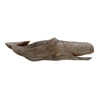 Signed Hand Carved Wooden Whale Wall Sculpture For Sale