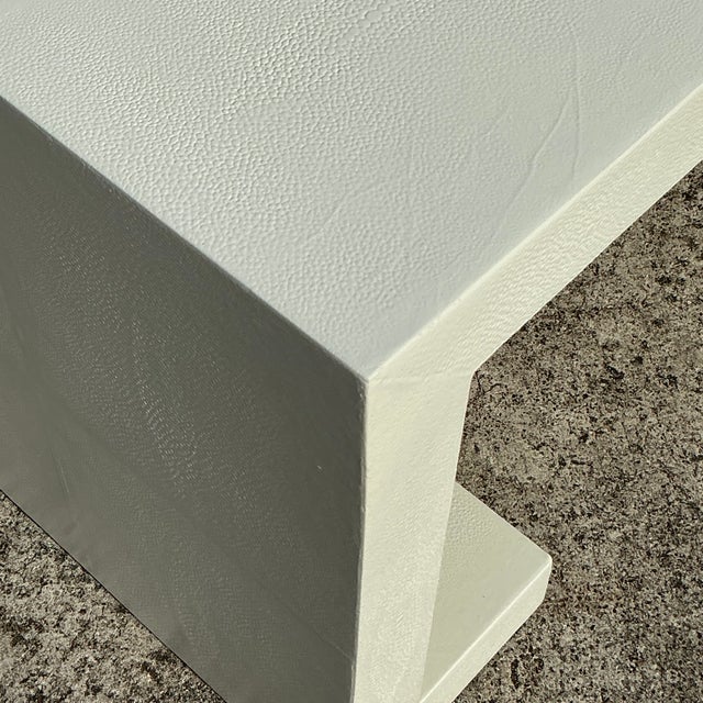 Off-white Vintage Boho Lacquered Shagreen Scroll Coffee Table For Sale - Image 8 of 8