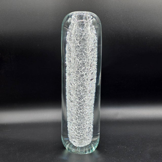Mid 20th Century Alfredo Barbini Signed Murano Crackle Glass Vase With Label For Sale - Image 10 of 10