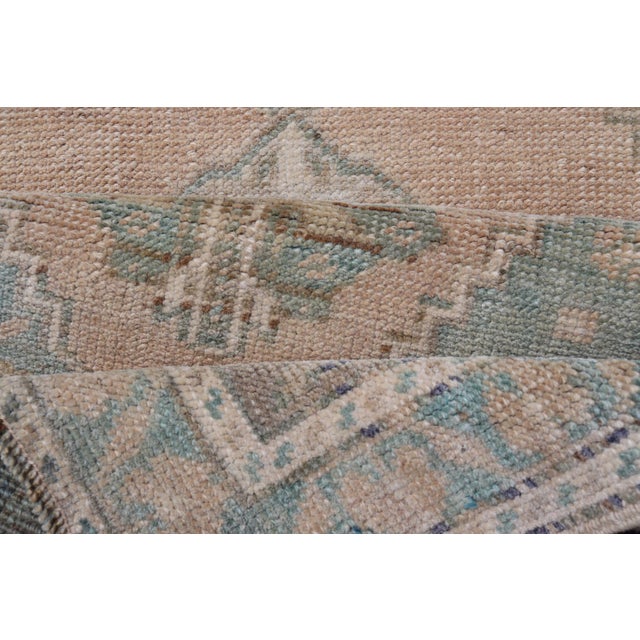 Peach Vintage Turkish Oushak Rug With Soft Peach Field and Pale Aqua Accents For Sale - Image 8 of 8