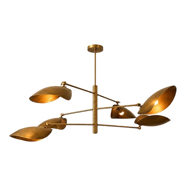Handcrafted Solid Brass Mobile Chandelier With Adjustable Shades For Sale