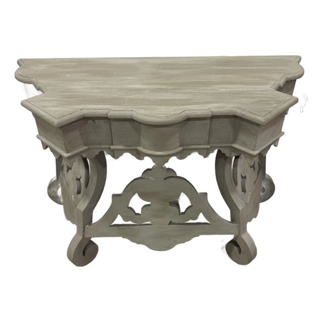 Boho Chic Painted Decorator Carved Console Table For Sale