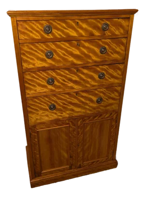 Antique Tiger Maple Gentleman’s Chest of Drawers Late Victorian Curly Maple Chiffonier Refinished Fiddleback Wood Tallboy Cabinet 53"