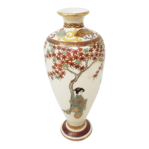 Antique Japanese Satsuma 6" Vase - Late Meiji Era - Geisha - Attendant - Tree - Leaves