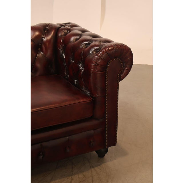 Wood Chesterfield Style Oxford Red Tufted Leather Sofa For Sale - Image 7 of 18