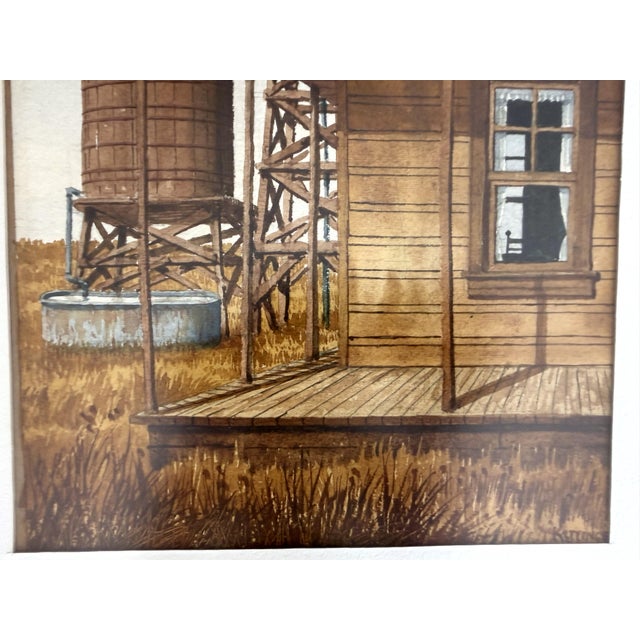 Paint Original Sidney Kittinger Watercolor Painting Rural Homestead With Windmill – Framed For Sale - Image 7 of 12