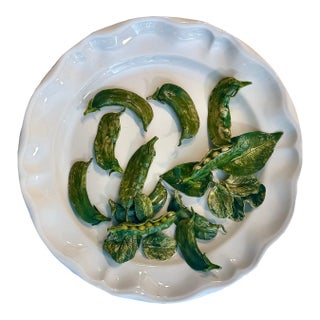French Majolica Trompe L’Oeil Pea Pod Plate by Christine Viennet For Sale