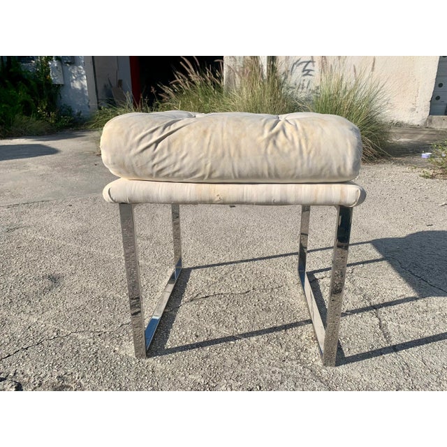 Milo Baughman Style Chrome Upholstered Stool For Sale In Miami - Image 6 of 13