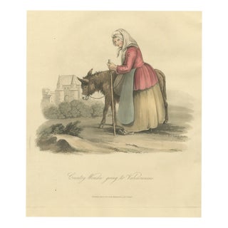 Miss Semple, Country Woman and Donkey Going to Valenciennes, 1817, Engraving For Sale
