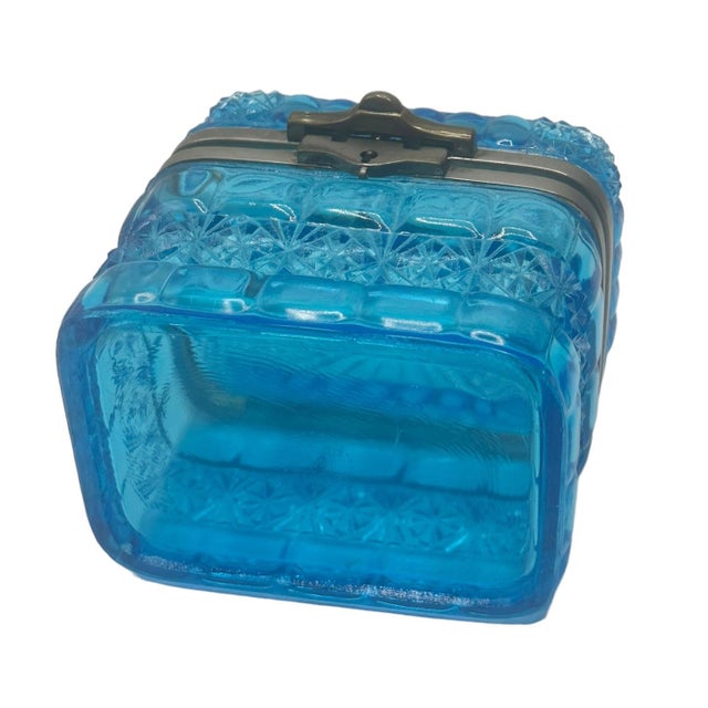 Blue Czechoslovakia Pressed Glass Box For Sale - Image 4 of 6