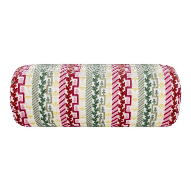 Scalamandre 21" x 7" Villelaure Bolster Pillow in Petal Leaf For Sale