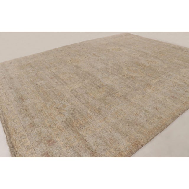 Rug & Kilim’s Oversized Distressed Oushak Style Rug With Floral Design in Beige For Sale In New York - Image 6 of 10
