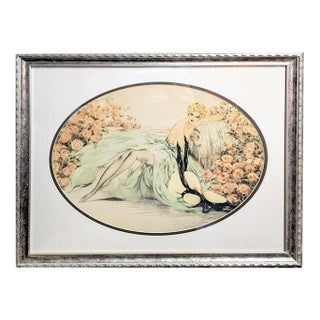 Vintage 1974 Louis Icart "La Belle Rose" Framed Art Deco Lithograph Print For Sale