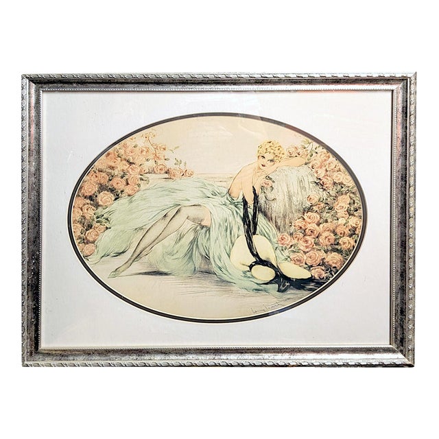 Vintage 1974 Louis Icart "La Belle Rose" Framed Art Deco Lithograph Print For Sale