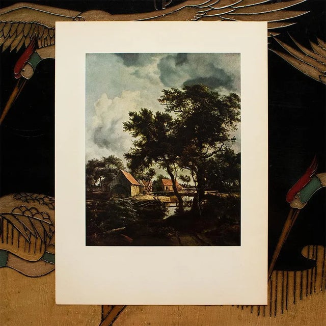 Farmhouse 1954 After Meindert Hobbema "The Watermill", Vintage Full-Color Print For Sale - Image 3 of 8