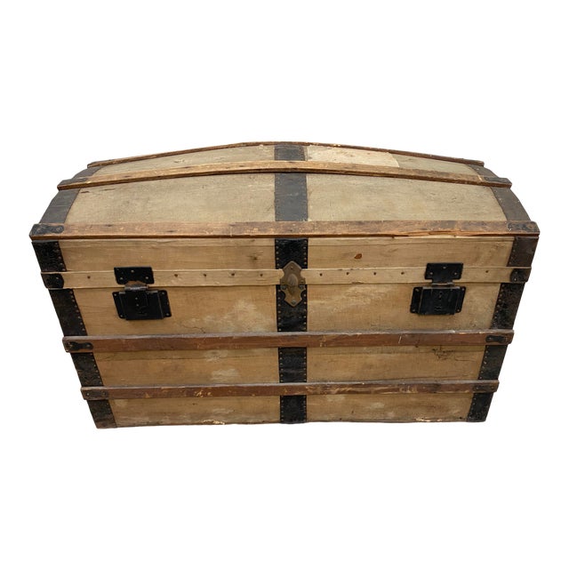 Italian Antique Travel Trunk With Stickers For Sale