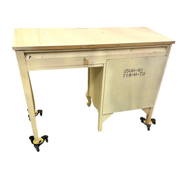 1970s French Provincial Style Hand Painted Solid Wood Writing Desk Dresser Dressing Table Entry Vintage For Sale - Image 4 of 12