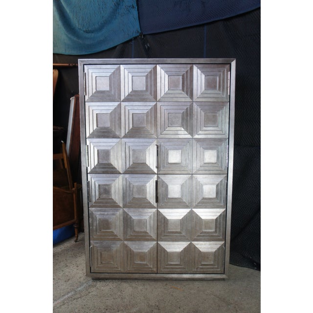 Late 20th Century Lexington Ariana Sanremo Silver Leaf Divided Clothing Armoire Cabinet For Sale - Image 14 of 14