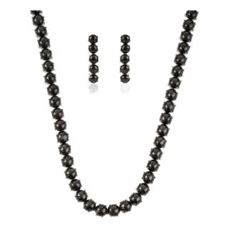 Victorian Style 147.37 Ct Black Star Cabochon Tennis Necklace With Drop Earrings Set - 3 Pieces For Sale