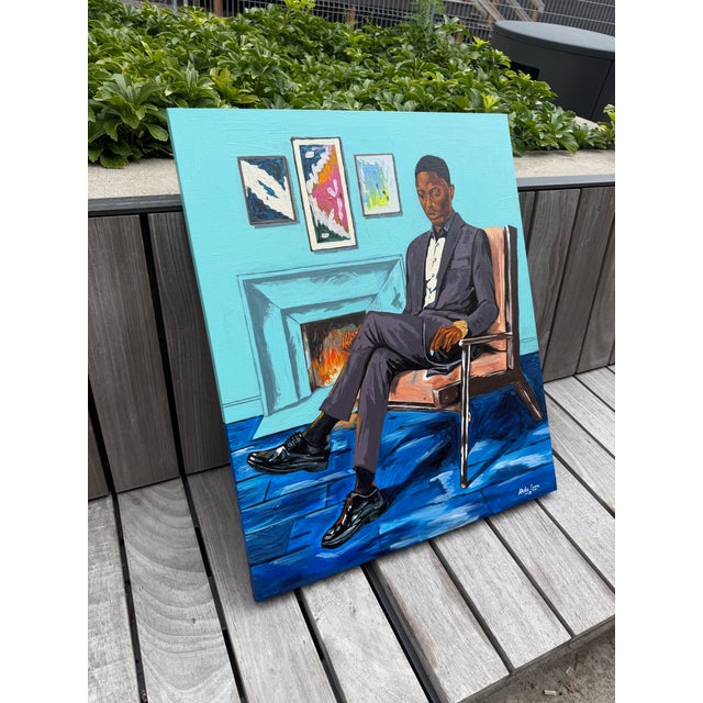 Within the Blue Room, 21st Century, Figurative Realism, by Emmanuel Akolo (2026), Acrylic on Canvas For Sale - Image 6 of 8