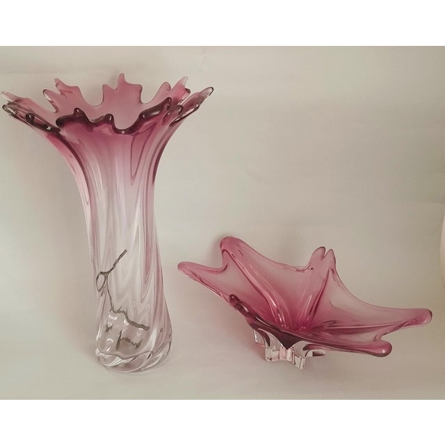 Large Murano Blown Amethyst Pink Glass Vase and Centerpiece, 1960s, Set of 2 For Sale - Image 4 of 4