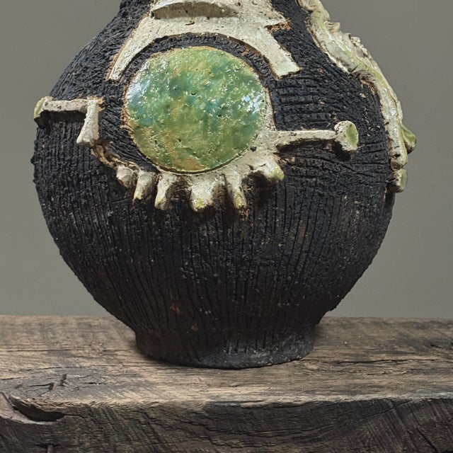 Black Vintage Brutalist Raku Fired Sculptural Vase For Sale - Image 8 of 12