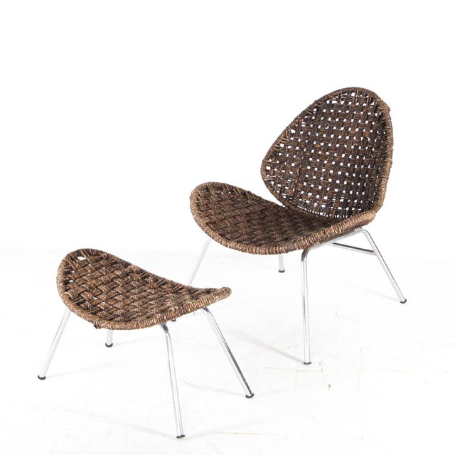 Set of Chair and Ottoman in Rope and Chrome, 1970s For Sale - Image 13 of 16