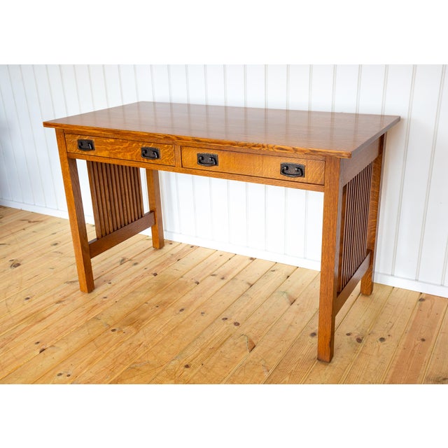 Brown Arts and Crafts Mission Oak Desk by L. and J.G Stickley, 1993 For Sale - Image 8 of 18