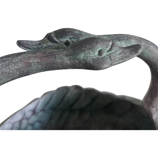 Late 20th Century Vintage Verdigris Patina Swan Metal Basket Planter For Sale - Image 5 of 5