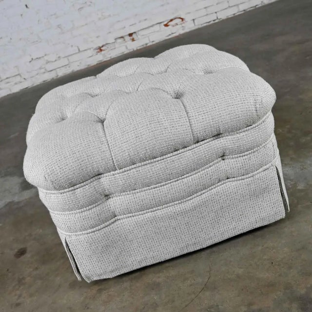Vintage Brunschwig & Fils St. Andrews Tufted Ottoman in Robert Allen Avanzata Glacier Fabric For Sale - Image 9 of 13