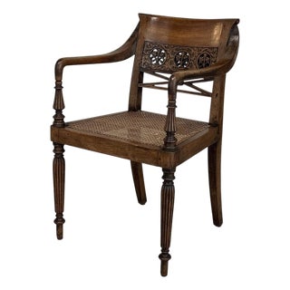 19th Century British Mahogany Edwardian Hand-Carved Armchair For Sale
