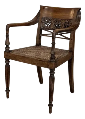 19th Century British Mahogany Edwardian Hand-Carved Armchair
