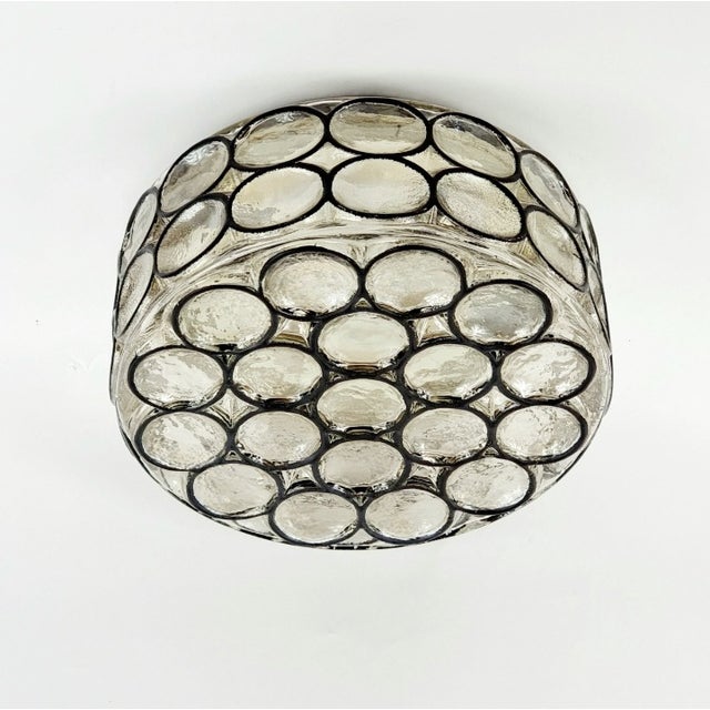 Stunning mid-century modern glass ceiling mount fixture from Limburg, Germany's leading glasswork, renowned for its...
