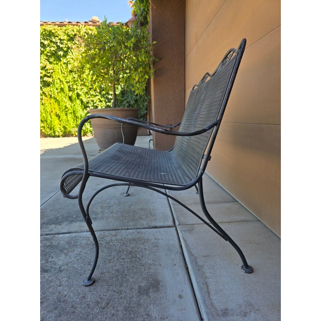 Vintage Russell Woodard Attributed Wrought Iron Briarwood Daisy Bench Settee For Sale - Image 10 of 17