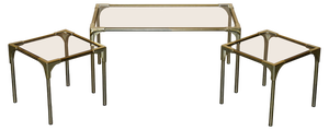 Mid-Century Modern Brass and Smoked Glass Coffee Table with Nesting Tables, Set of 3