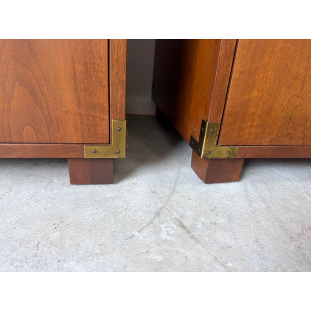 Vintage Baker Furniture Campaign Style Nightstands – A Pair For Sale - Image 10 of 12