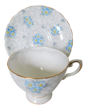 1950s Tuscan Porcelain Chintz Forget-Me-Not Teacup and Saucer Set- 2 Pieces