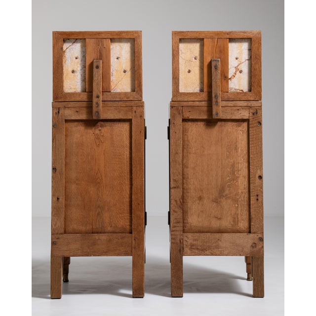 1910s Pair Of Art Noveau Side Tables With Marble Tops And Carved Panels For Sale - Image 9 of 17