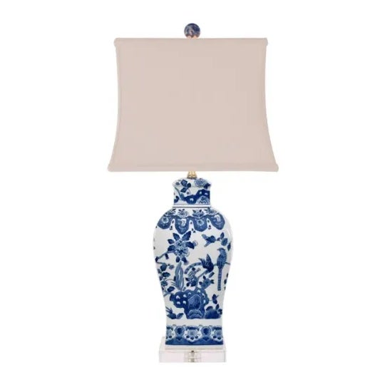 Chinoiserie Blue & White Porcelain Bird Table Lamp For Sale - Image 3 of 3