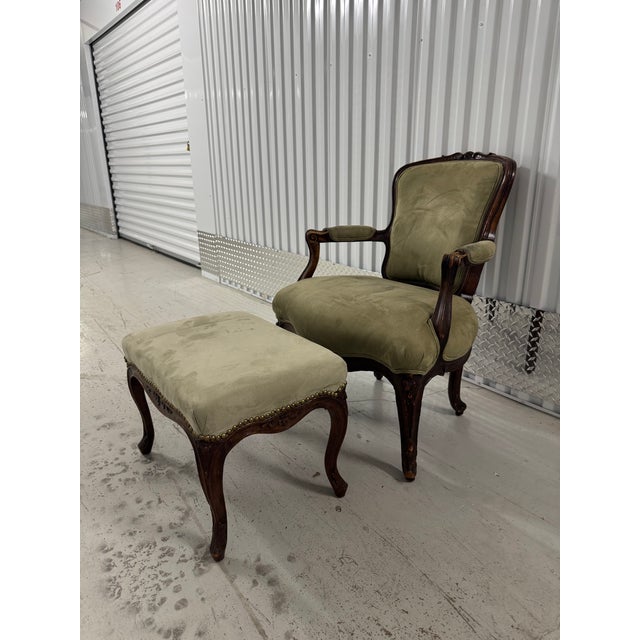 Wood Late 19th Century Victorian Carved Walnut Armchair With Matching Ottoman For Sale - Image 7 of 18