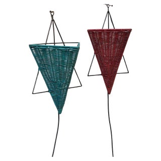 Mid-Century Wall Sconces in Iron and Rattan, 1960s, Set of 2 For Sale