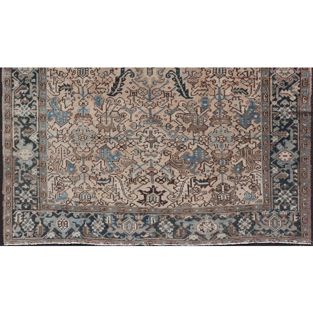 Blue Early 20th Century Square Size Persian Heriz Rug With All-Over Sub Floral Design in Brown & Blue For Sale - Image 8 of 13