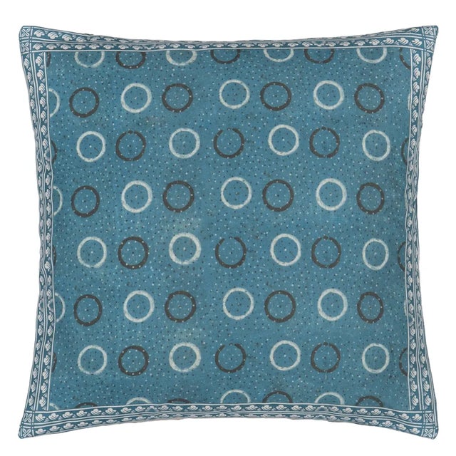 French Country Pair of Indigo Circles 20" Square Pillows For Sale - Image 3 of 5