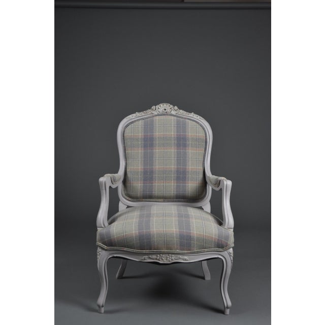 Modern Antique Louis Philippe Armchair with Tartan Upholstery For Sale - Image 3 of 15