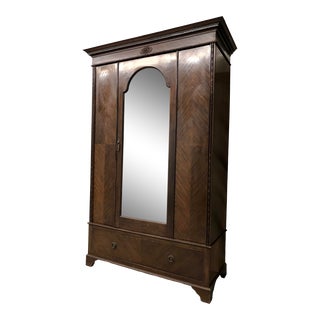 1900s Edwardian Mahogany Mirrored Wardrobe For Sale
