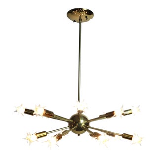16 Light Brass Sputnik Chandelier Circa 1950's For Sale