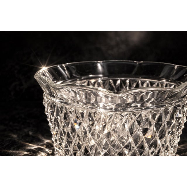 Modern Vintage Pressed Glass Ice Bucket / Diamond Cut Catchall Bowl – 6.5” Hobstar Pattern For Sale - Image 3 of 6