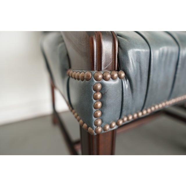 Blue Late 20th Century Attributed to Hickory Leather Co. Capital Arm Chair (Set of 4) For Sale - Image 8 of 11